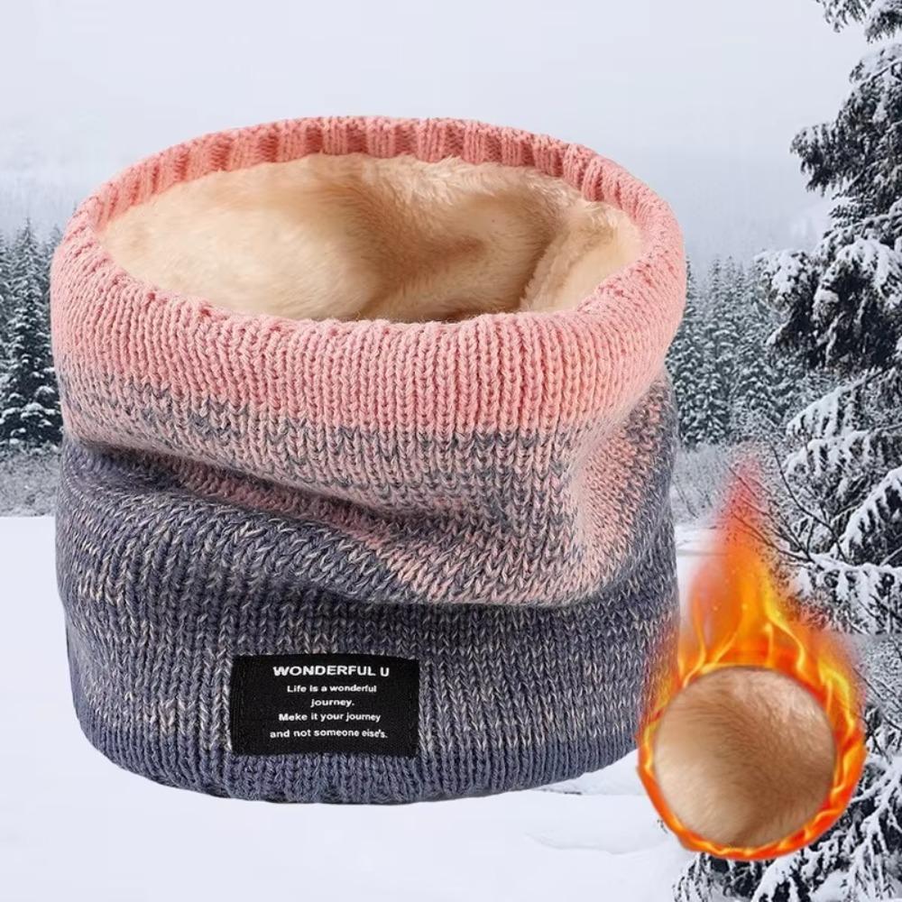 Fleece Lined Knitted Scarf Double-Layer Warmer Neck Tube Winter Neck Gaiter Thick Windproof Circle Loop Scarves Outdoor Riding