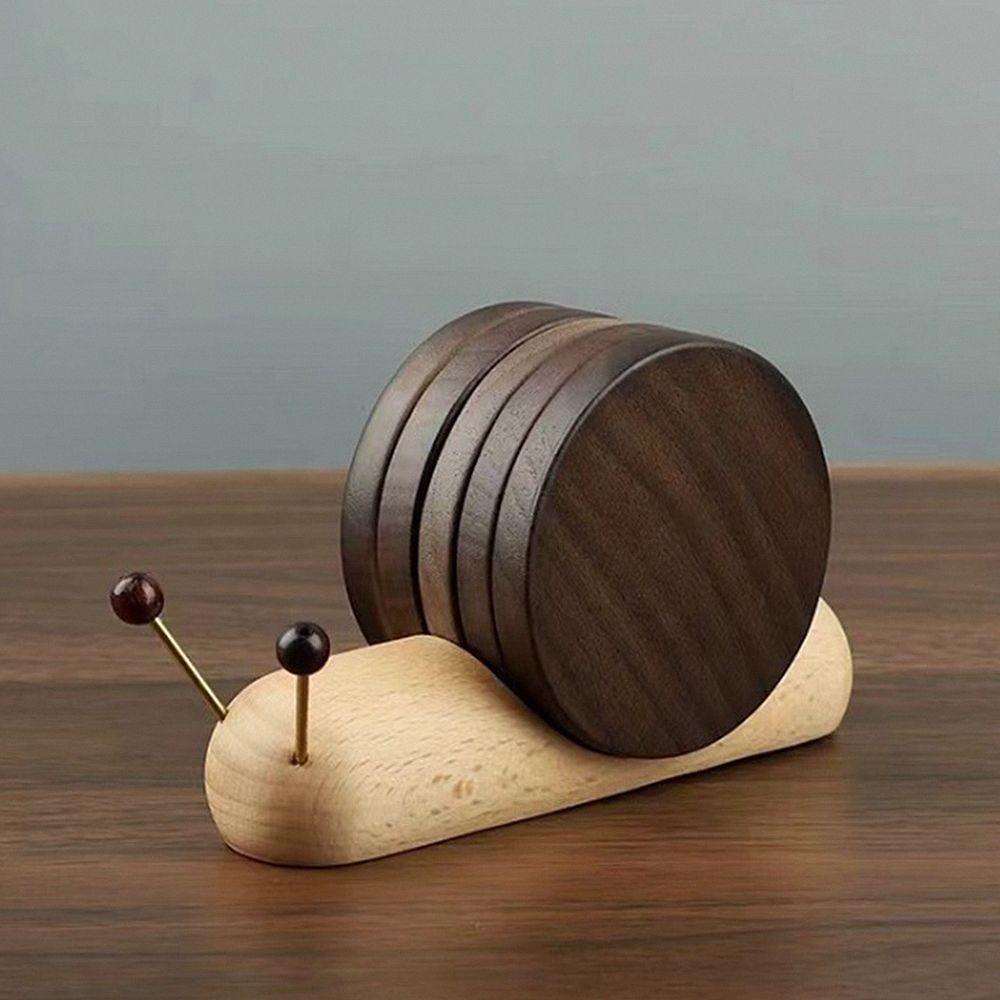 Snail Shape Tea Cup Mat Walnut Wooden Tea Tray Round Table Insulation Pad  Living Room