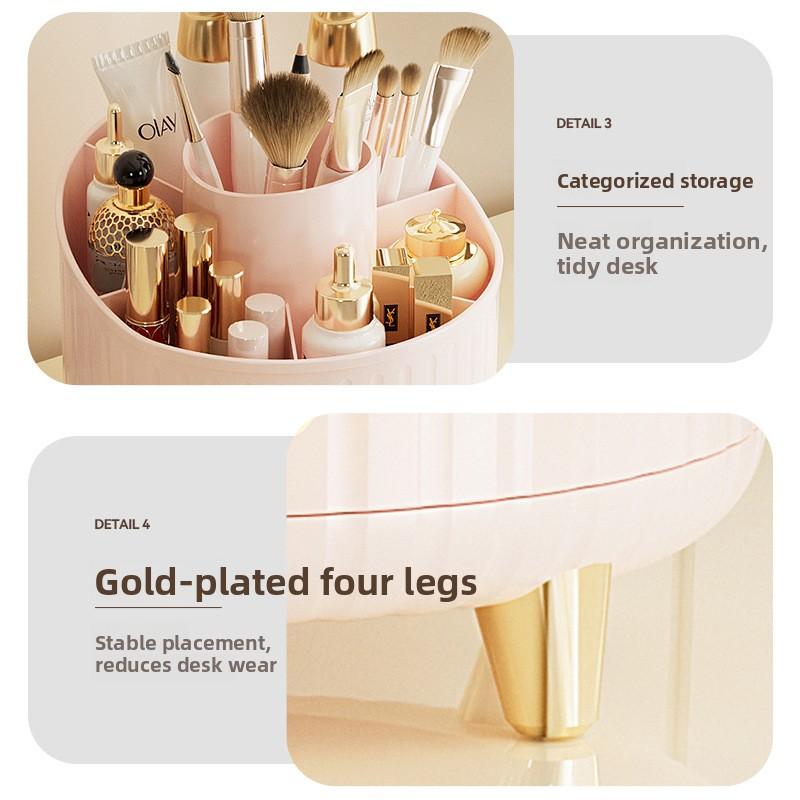 Rotating Makeup Brush Storage Box Compartments Desktop Lipstick Eyeshadow Organizer Modern Minimalist Style Cosmetic Holder