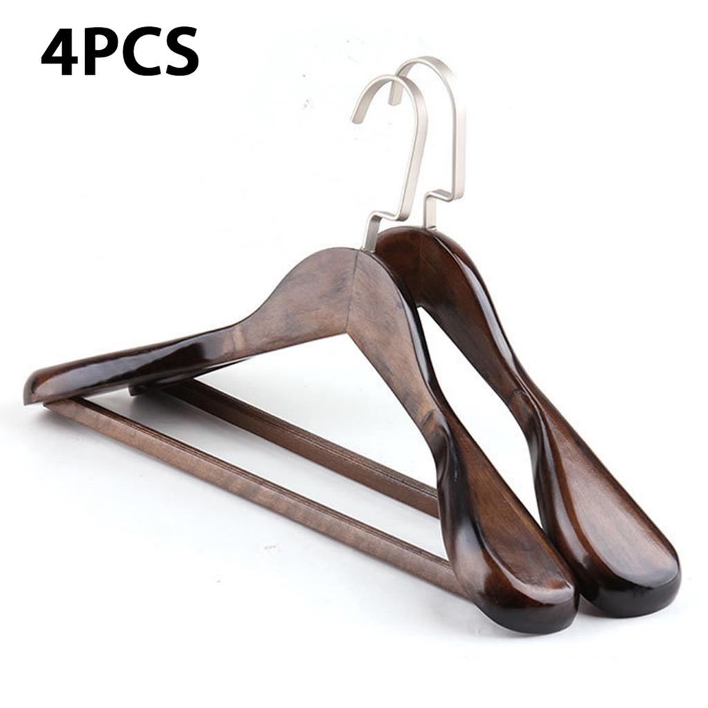 4 pièces Cintre en Bois Massif Haners Épaules Larges Cintre Manteau en Bois Antidérapant Costume Pantalon Vêtements Pour Placard Penderobes Ogazer