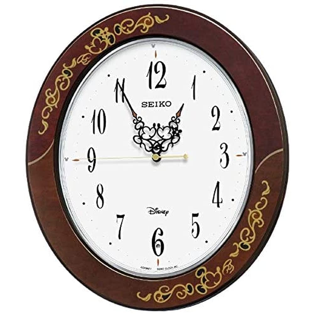 Seiko Clock Wall Character Adult Disney Mickey Mouse Minnie Radio Brown Arabesque Glossy Body X X FS510B Clock, Design, & Mouse, Controlled, Analog,