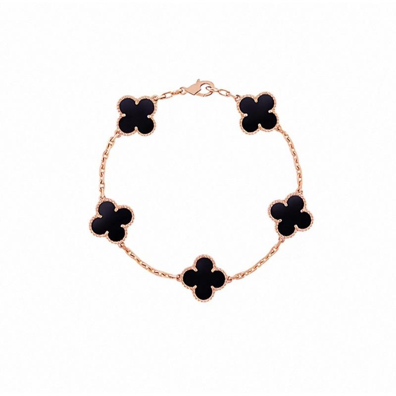 Four-leaf Clover Five-flower Bracelet for Women Rose Gold Lucky Clover Bracelet with White Mother-of-pearl and Red Agate Fashionable Bangle