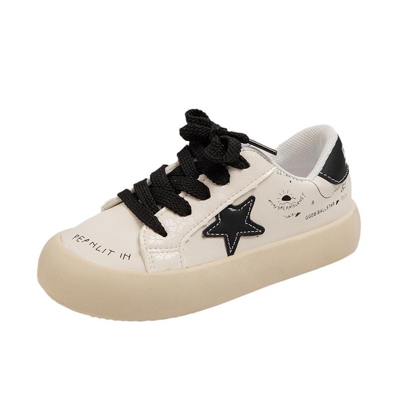 

Корейские детские кожаные туфли с панелями, мягкая подошва, весенне-осенние новинки, низкие, повседневные, студенческие спортивные туфли-звезды для мальчиков и девочек 26 чёрный