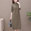 Knitted Dress for Women In Autumn and Winter Korean Style Loose Mid-length Pullover Solid Color Half Turtleneck Sweater Dress