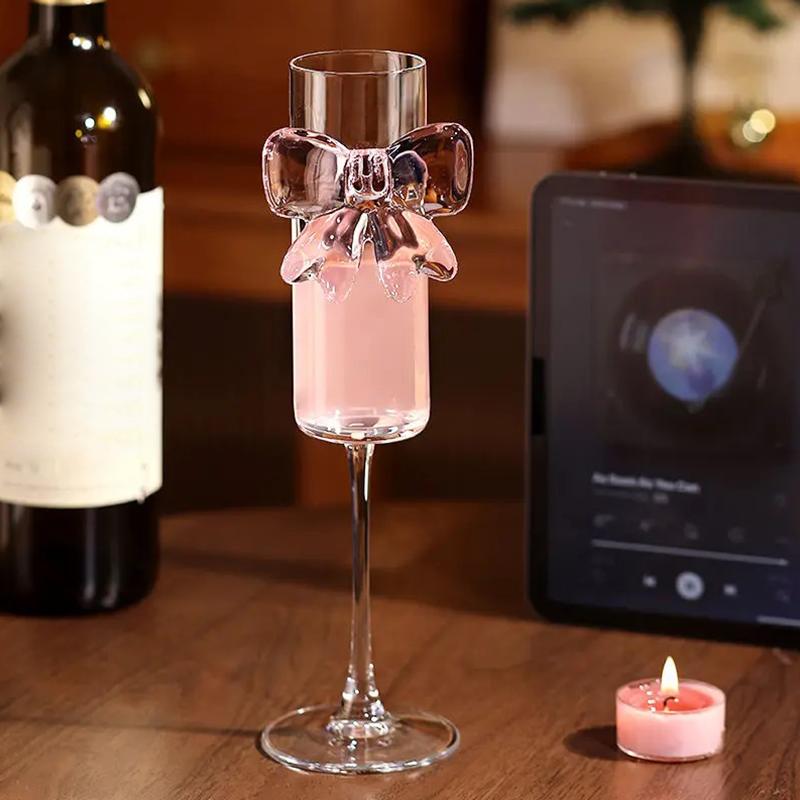 Creative Pink Bow Champagne Tall Wine Glasses Sparkling Wine Glasses For Family Party Holiday And Wedding