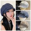 Korean Style Fine Plaid Beret Solid Color Spring Painter Cap Versatile Ruffle Octagonal Hat  Work