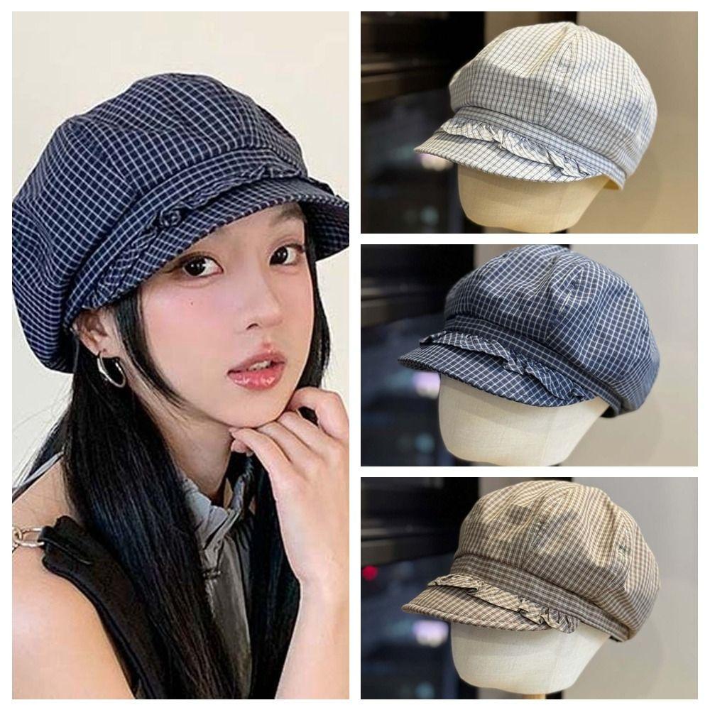 Big Head Circumference Ruffle Octagonal Hat Korean Style Women Artist Hat Spring Painter Cap  Girls