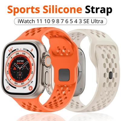 Breathable Silicone Strap for Apple Watch Ultra3 Band 49mm 46mm 45mm 44mm 42mm 41mm 40mm Sport Bracelet iWatch Series 11 10 9 8 7 6 SE3 Belt