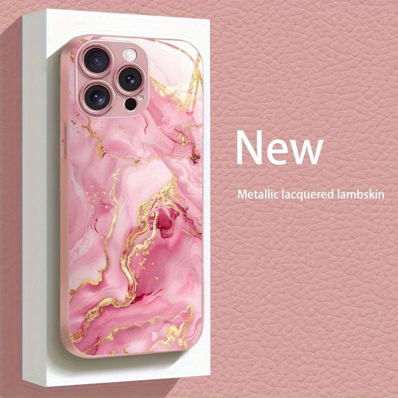 Roségold Marmormuster Rosa Metallic Lack Glas Hartes Handygehäuse Für iPhone 17 16 15 Pro Max 14 Plus 13 12 11 16E 17Air Hülle