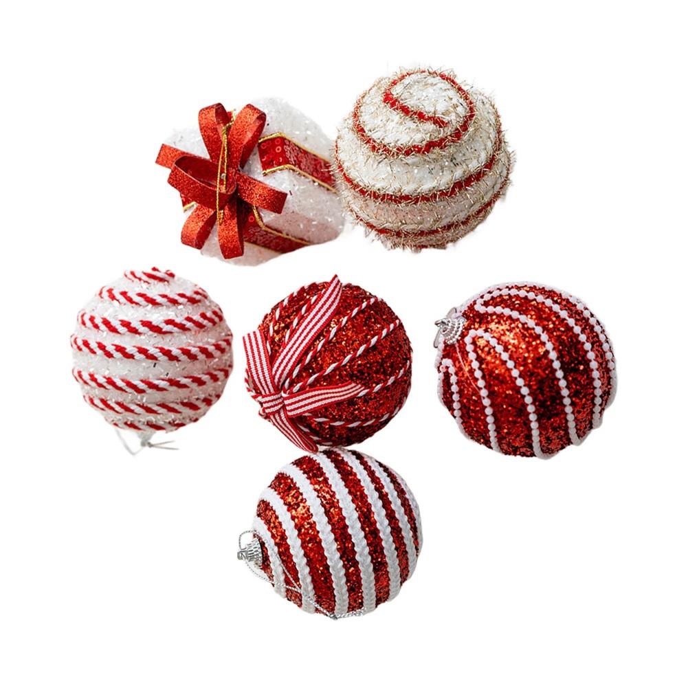 Set of 6 Holiday Foam Ball Ornaments for Christmas Tree and Party Decor