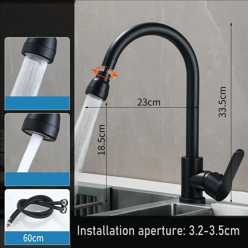 Black Kitchen Faucet Single Handle Hot and Cold Water Kitchen Sink Taps Basin Mixer with 360° Rotating Adapter Gray