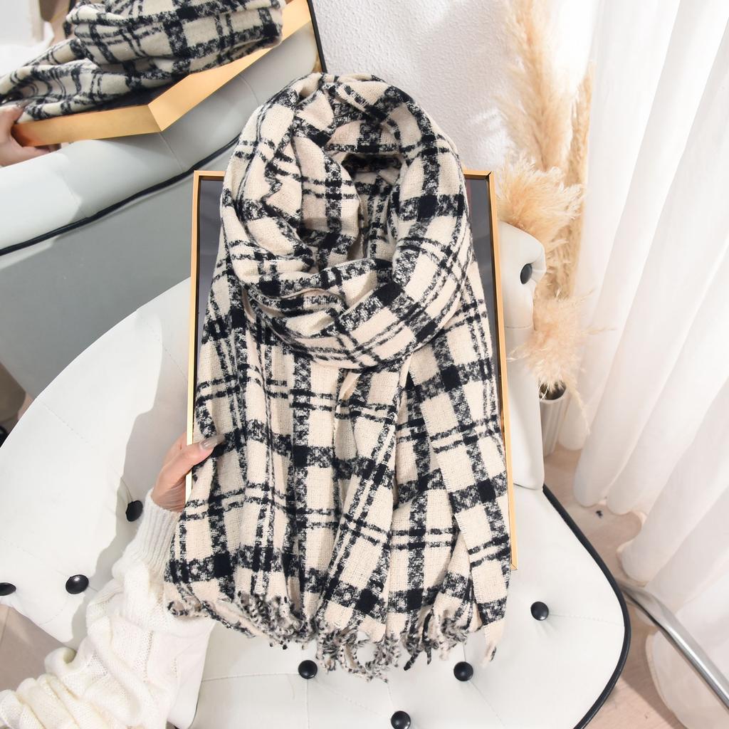 Student couple circle pattern plaid printed scarf women's high-end soft waxy warm scarf