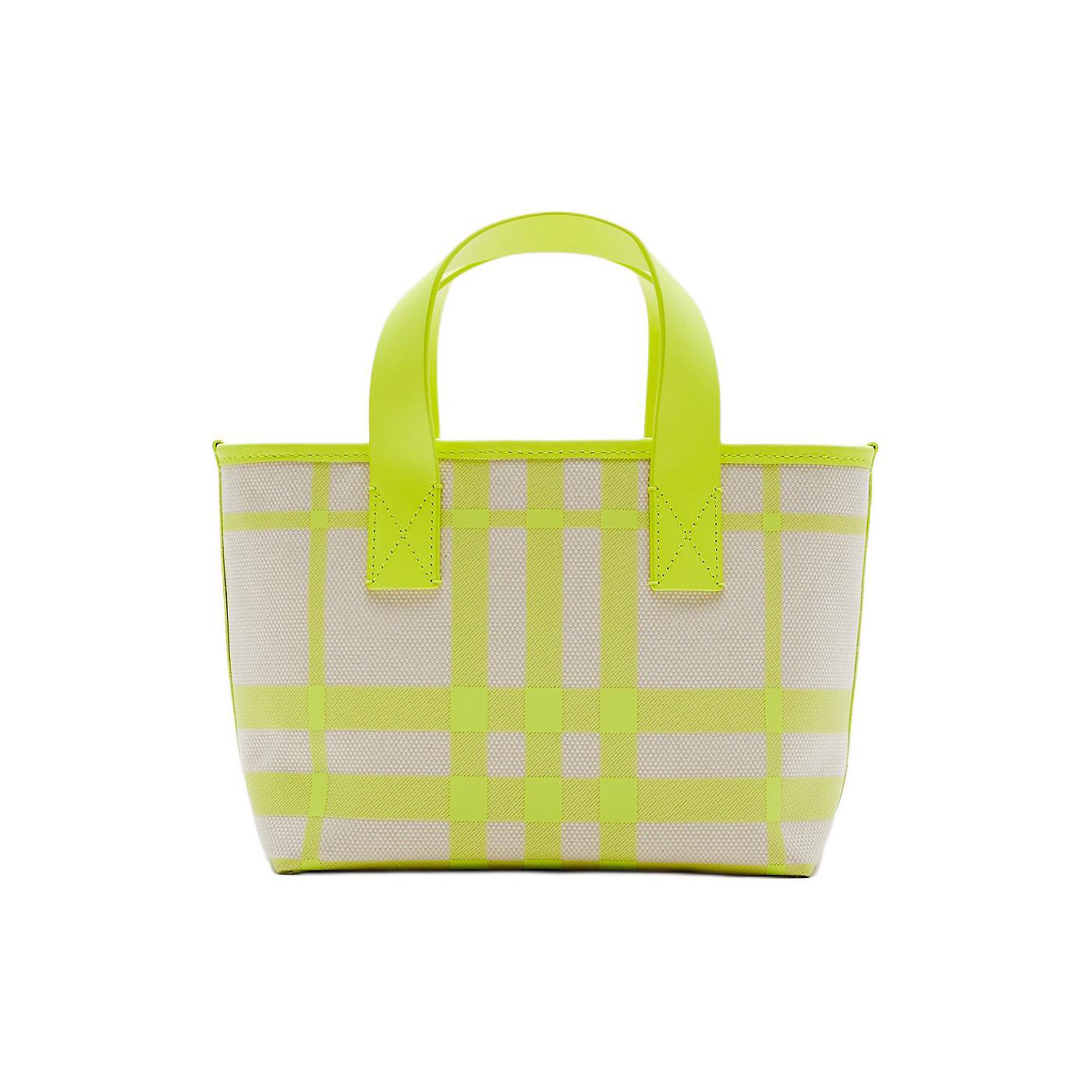 

Burberry Neon Green Check Canvas Mini Tote Bag With Leather Handles For Daily Use Shopping Bag Set(Basic Set+Shopping Bag)