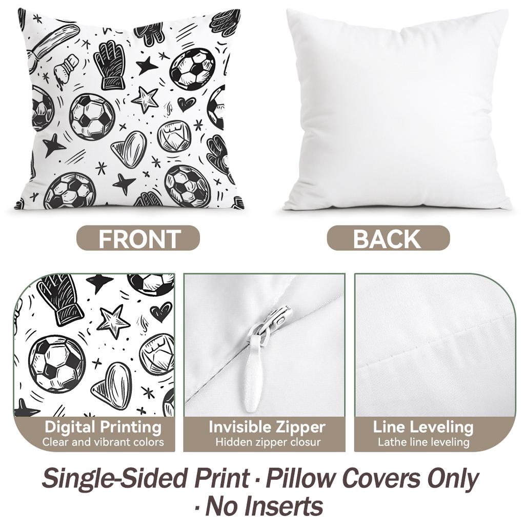 Black And White Football Doodle Cushions Pillowcase Polyester Cushion Cover Throw Pillow Pillowcover Home Car Sofa Decor