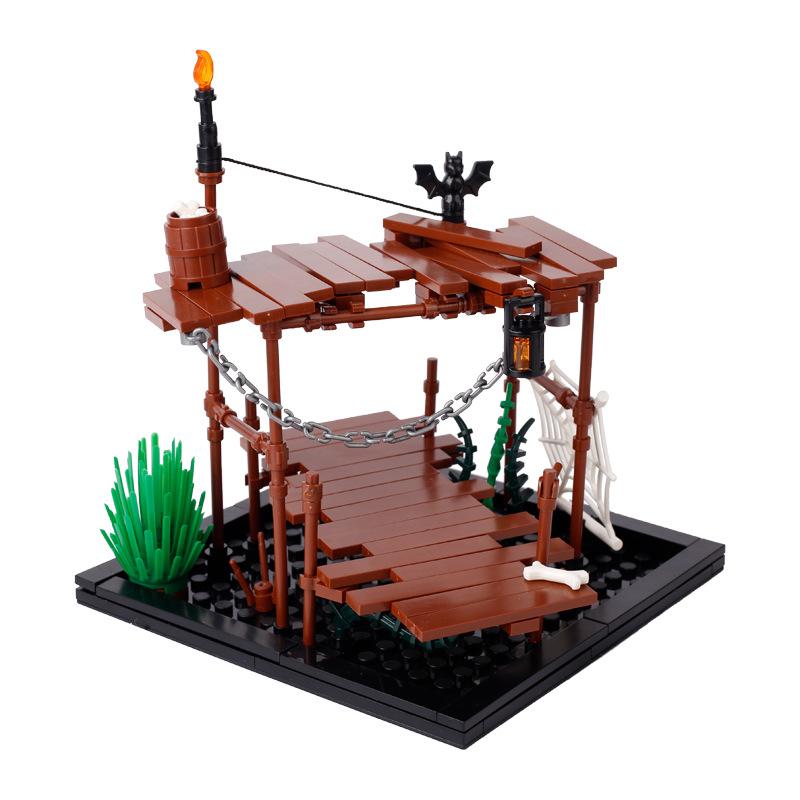 MOC Medieval Military Series Building Blocks Castle Army Roman Soldiers Campsite Tent Pirate Raft Suspension Bridge Bricks Toys