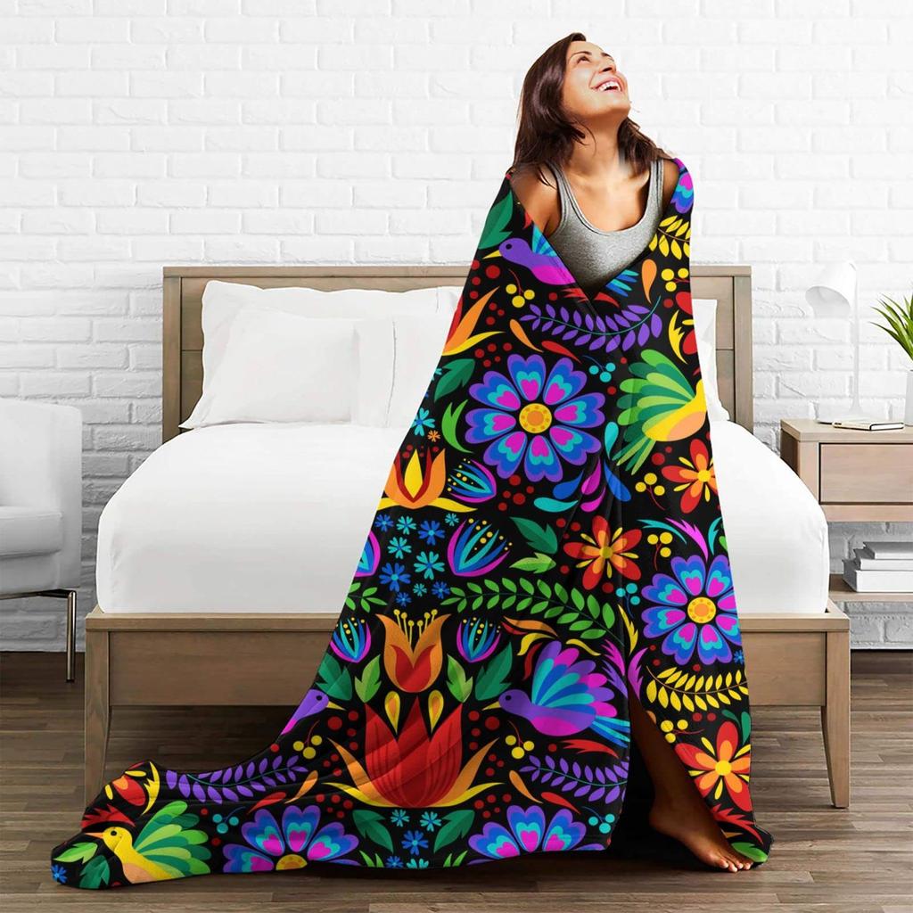 Colored Mexican Flower Bird Blanket Flannel Blanket Comfortable Plush Blanket For Nap Sofa Decor