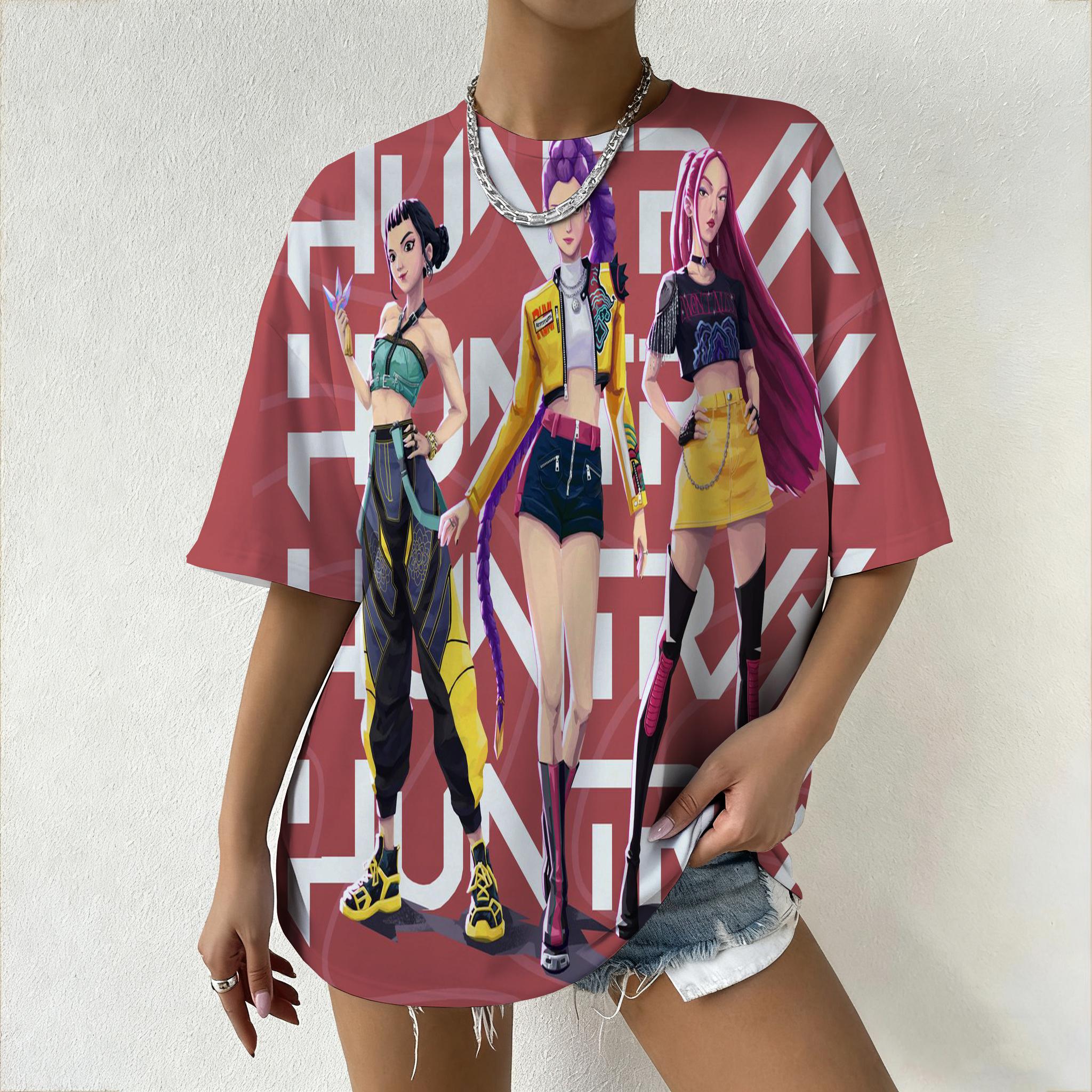 

Women s T-Shirt KPop Demon Hunters Graphic Vibrant Anime Style Print Casual Loose Fit Top Trendy 6XL