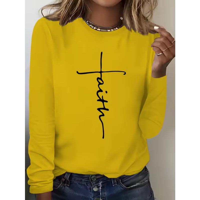 Women's Spring Autumn T-Shirts Fashion Casual Loose 3D Print You Are Enough Printed O Neck Long Sleeve T-shirt Top