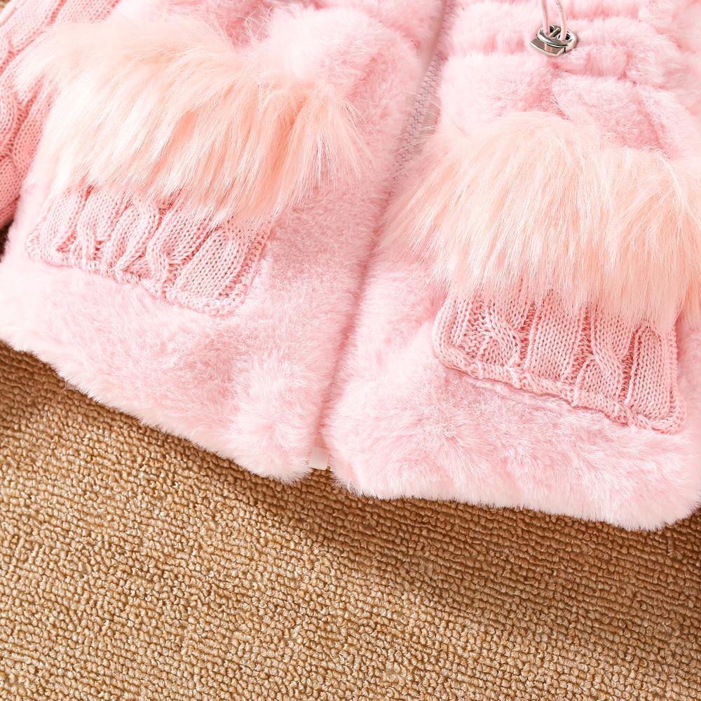 Girls' Winter Cotton-Padded Coat - Thickened Long Sleeve Fuzz Sweater