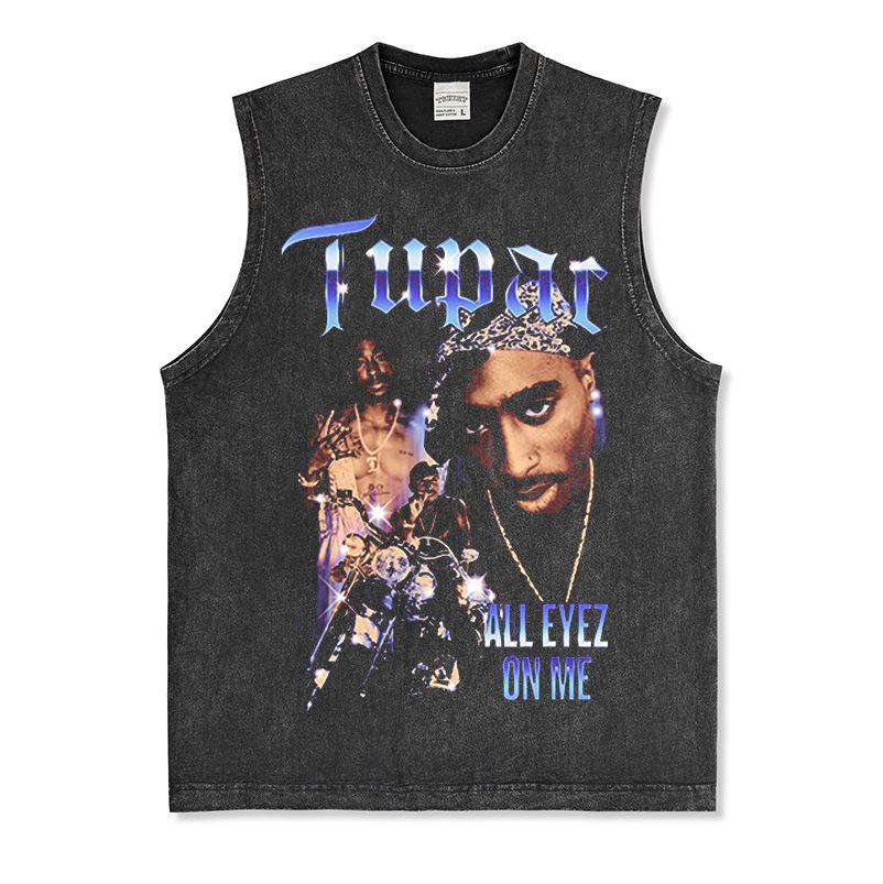 Tupac Grafik Retro High Street Schwerer Baumwolle Ärmelloses Tanktop Small gray