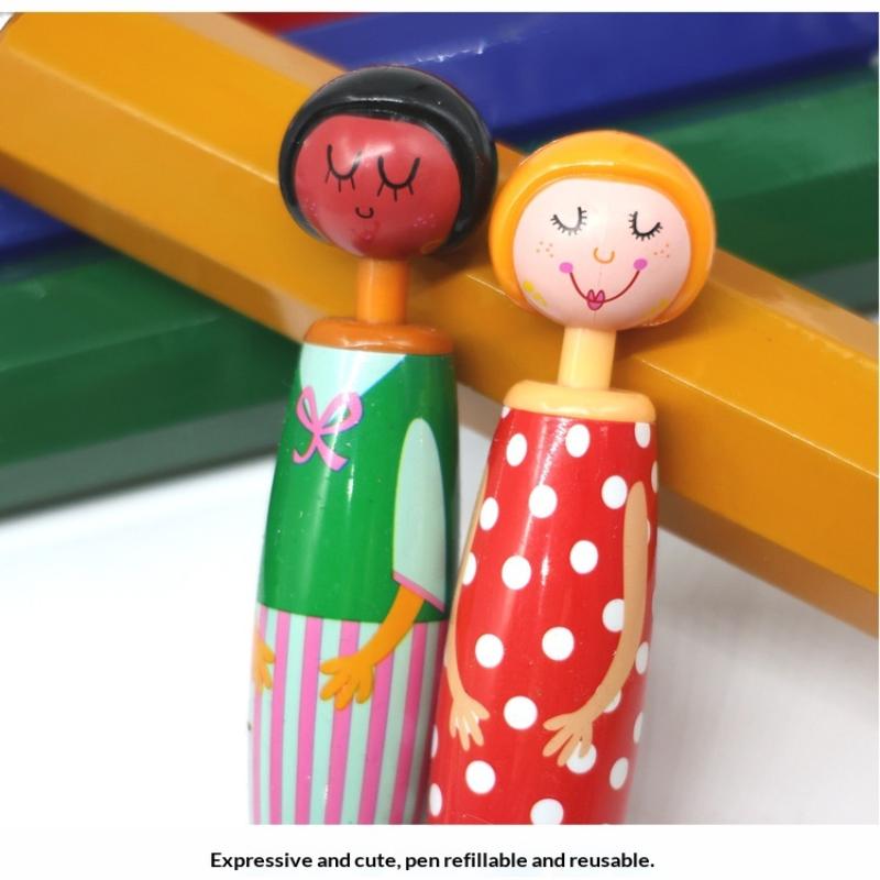 Cartoon Doll Ballpoint Pen Creative Student Ballpoint Pen Stationery Clickable Doll Blue Ballpoint Pen