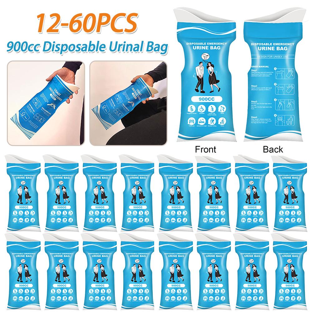12-60PCS 900cc Disposable Urinal Bag Outdoor Emergency Urinate Bags Self Sealing Car Pee Bags Multi-Function for Camping Hiking