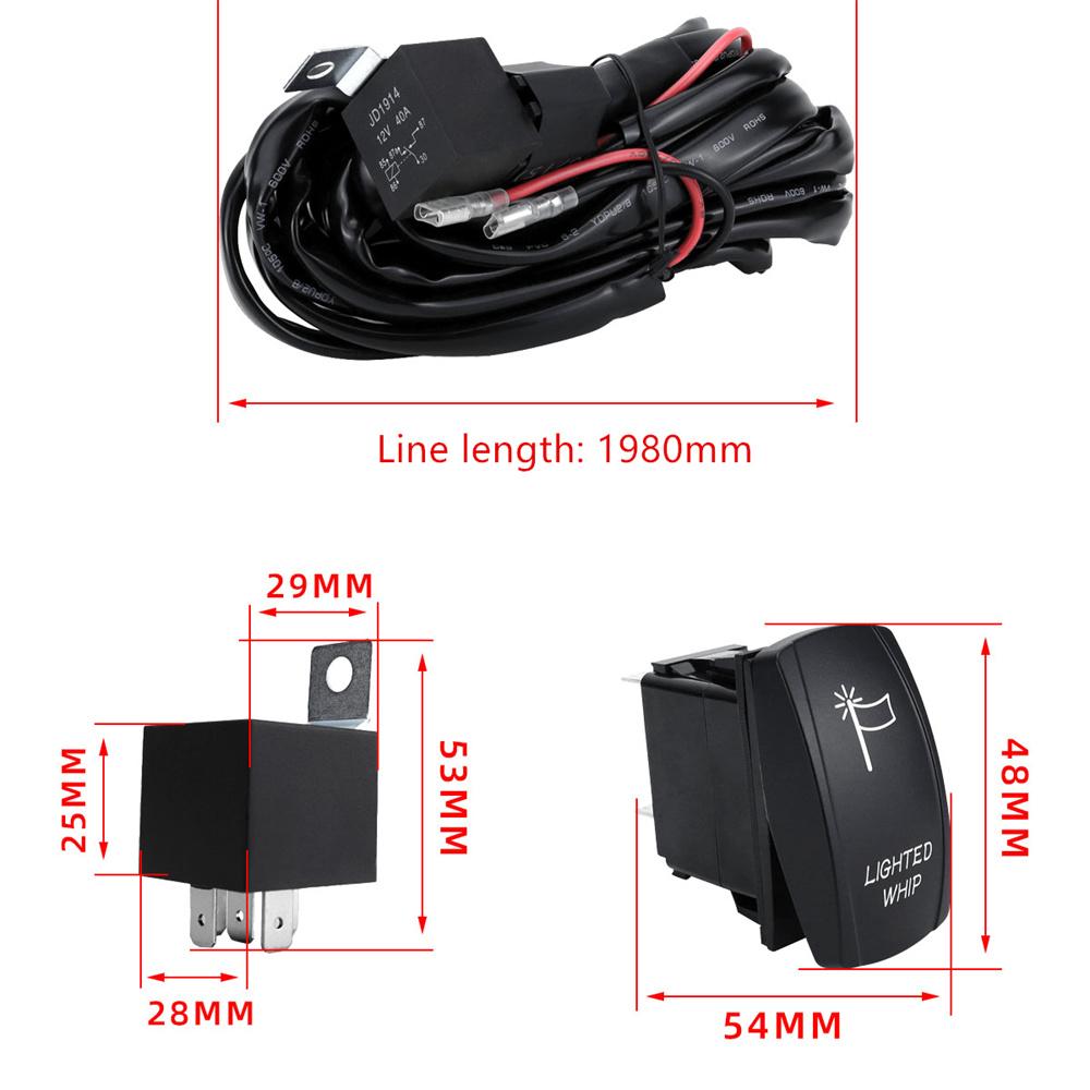 160W Lighted Whip Wiring Harness Kit For Utv Atv Polaris Rzr Maverick X3 Talon