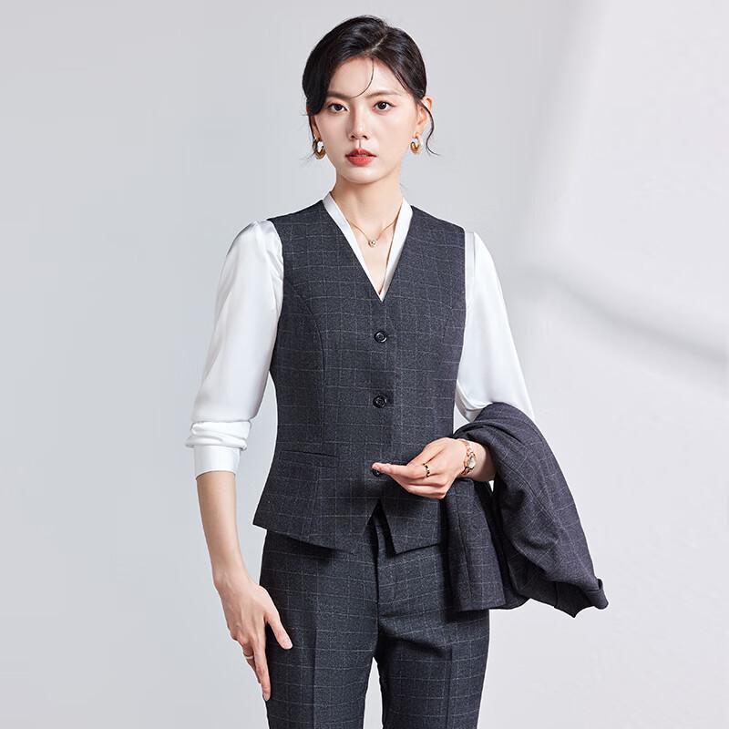 Trojeman Women s Dark Plaid Professional Suit Set XL