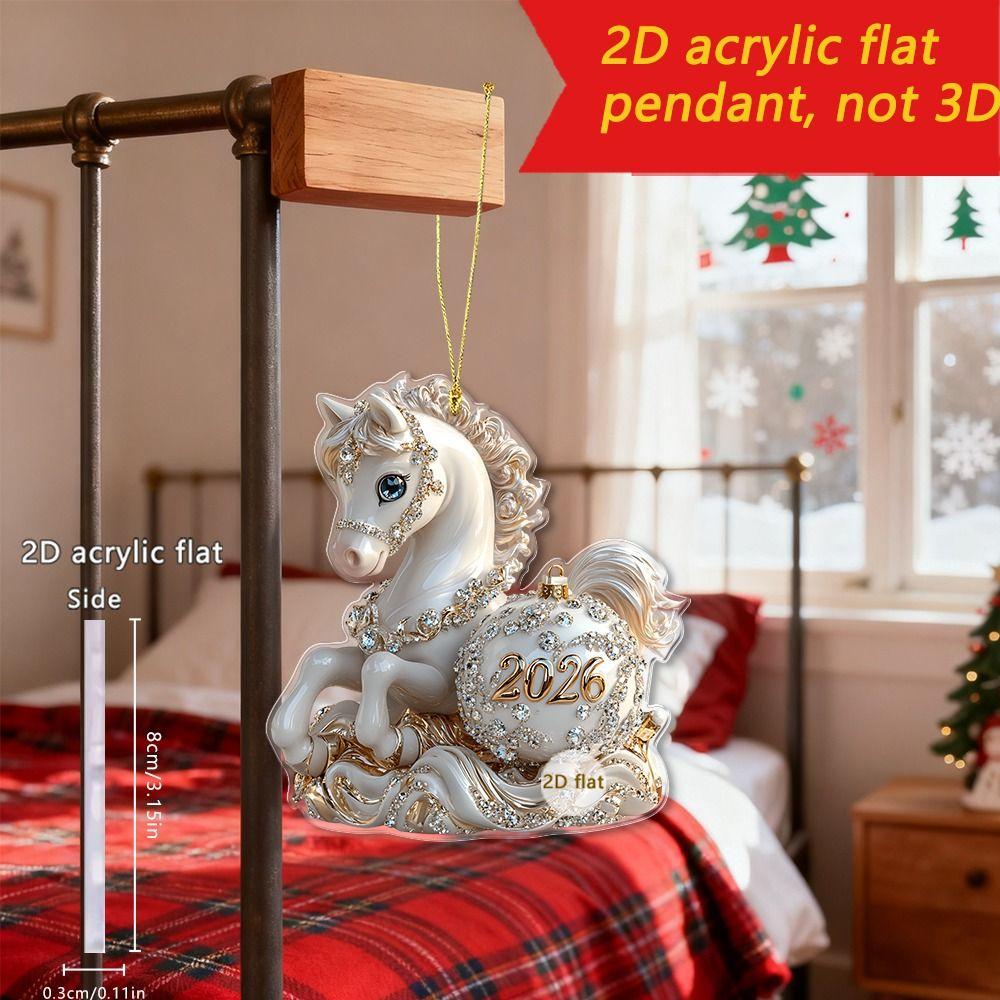 White Horse Christmas Hanging Pendant Cartoon 2D Flat Car Horse Pendant Acrylic Bag Pendant Charms Christmas Tree Ornament