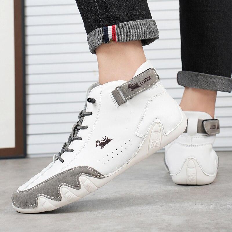Men's Ankle Boots Winter 2025 Men High Top Sneakers Outdoor Lace-Up Casual Leather Shoes Fashion Loafers Luxury Motorcycle Boots
