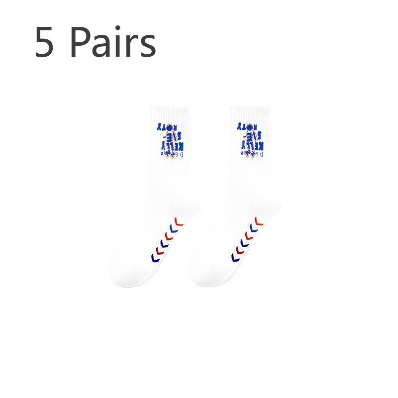 

5 пар мужских осенних носков из чистого хлопка, дезодорирующих, впитывающих пот, дышащих, для баскетбола для студентов 5 Pairs синий/белый