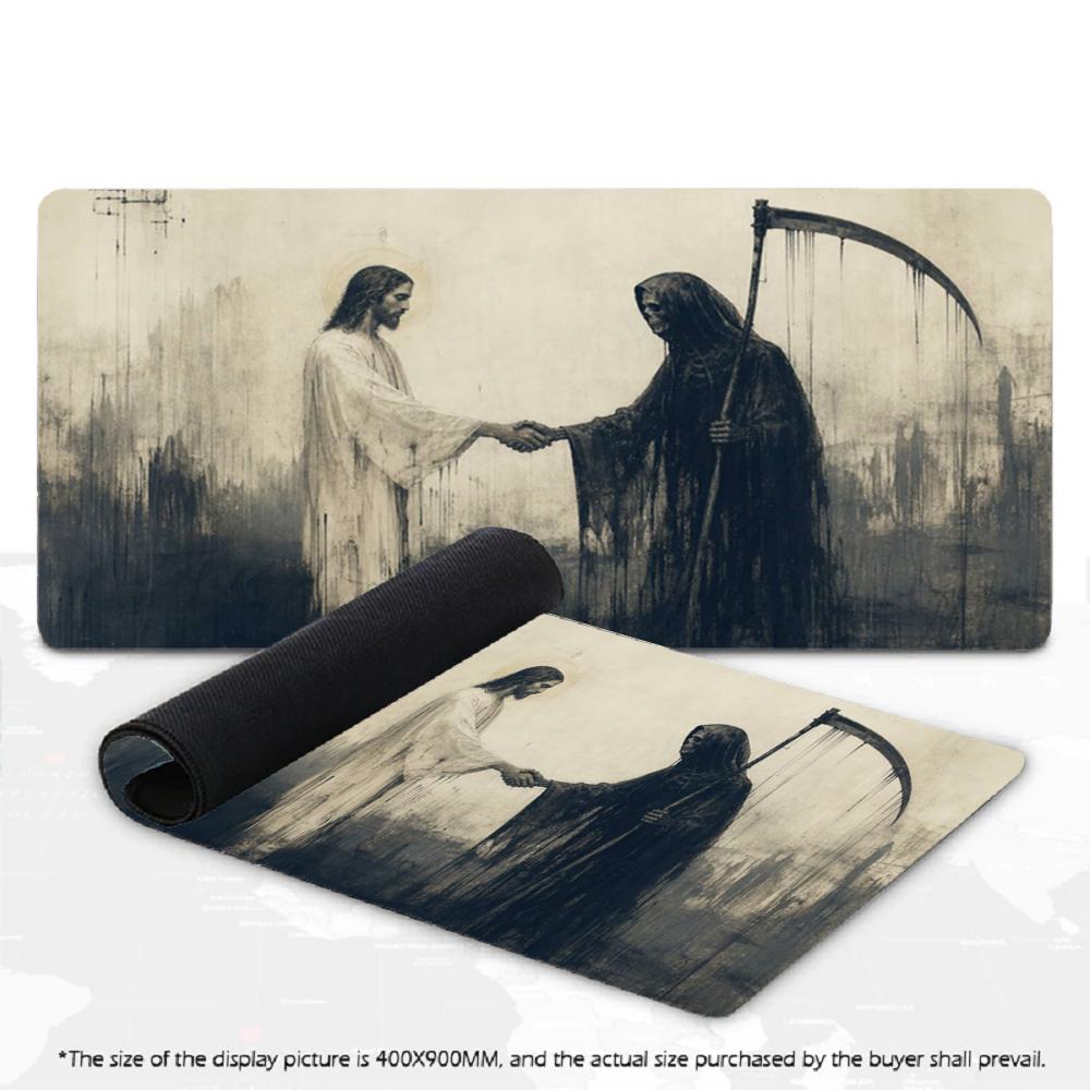 Grim Reaper Dark Gothic Sketch Art XXL Desk Pad Non-Slip Rubber Gaming Mouse Mat Keyboard Mausepad Desktop Computer Accessories