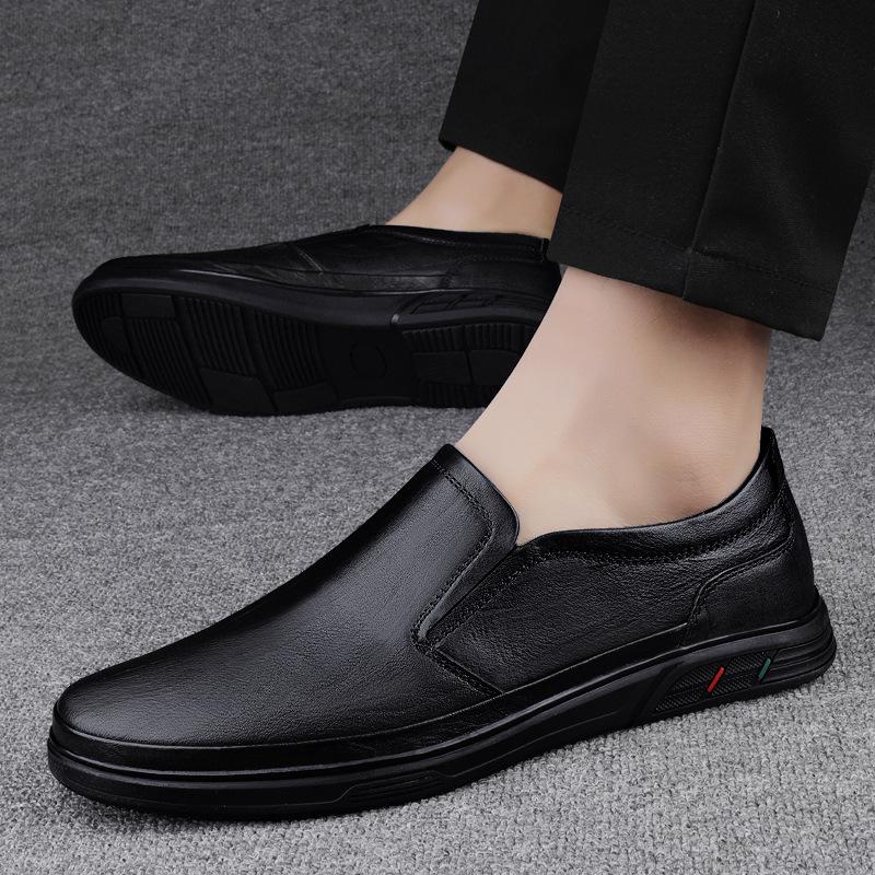 5 Men'S Shoes Loafer Leather Shoes Flat Casual Shoes Spring Low-Top Foot Cover First Layer Cowhide Surface One Pedal Single Shoes