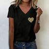 Pattern Leopard Print Heart T-shirt V-neck Casual Fashion T-shirt