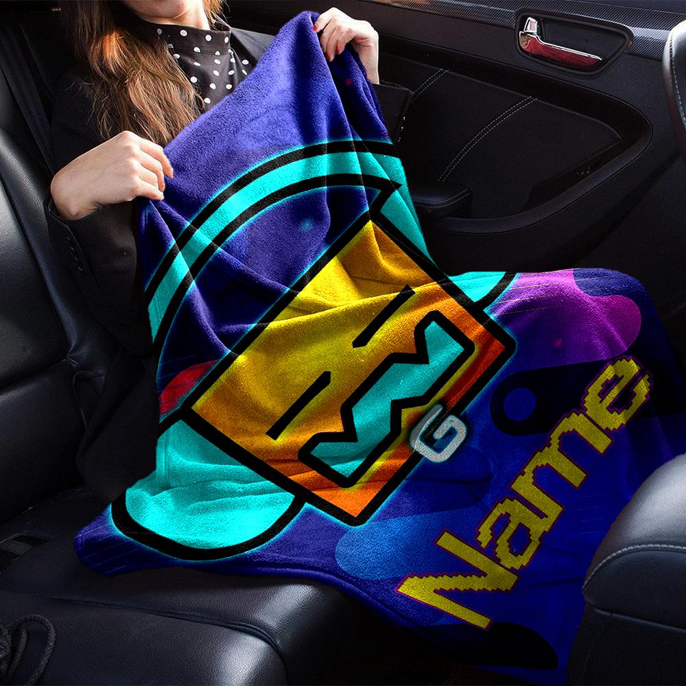 Customiz Name Personality Geometry Dash Blanket Soft &Warm Sofa Office Bed Travel Lunch Break Blanket, Gift Suitable All Seasons