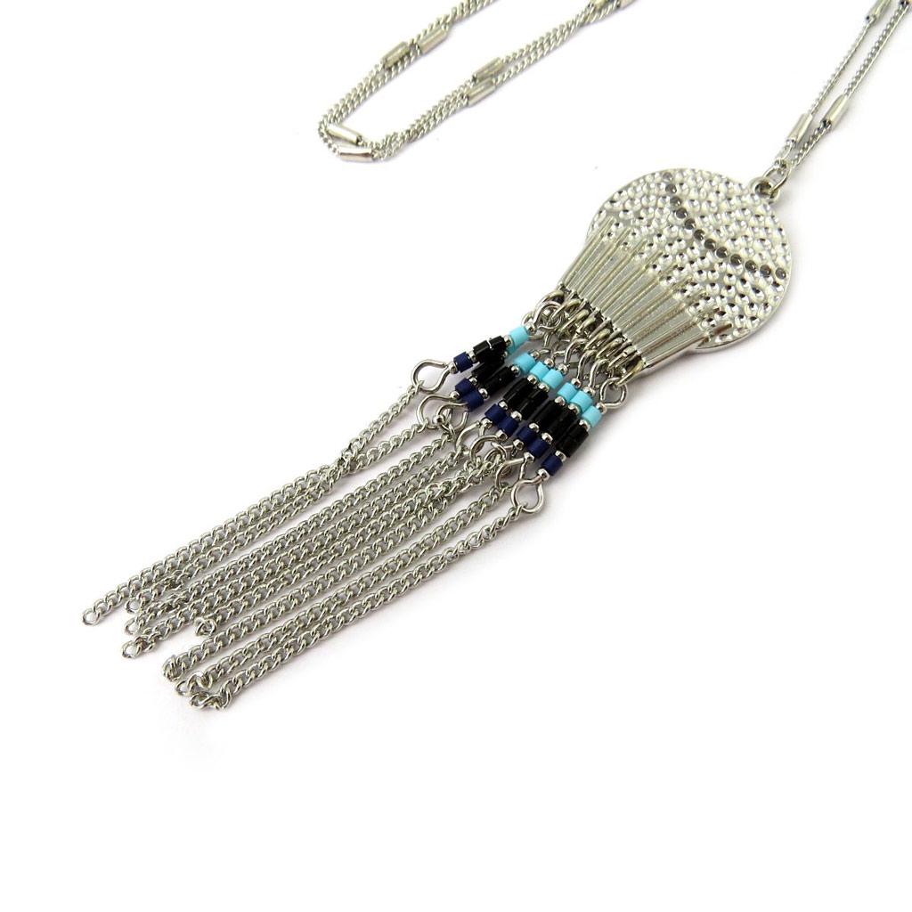 Les Trésors De Lily [N8173] - Silver Turquoise 'Altai' Designer Necklace