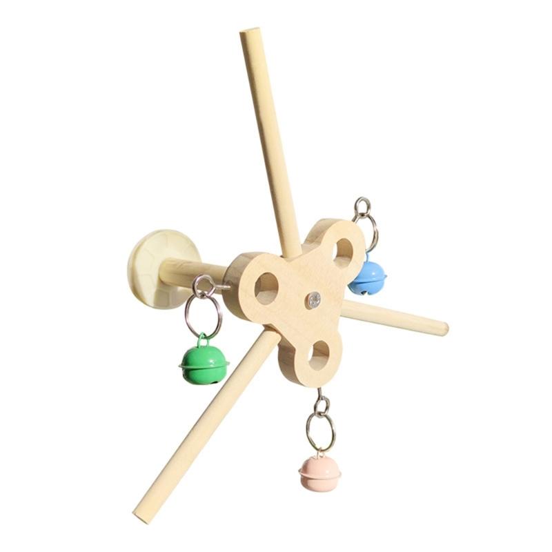 Rotating Parrots Toy Wooden Rotating Bells Windmills Colorful Interactive Decoration For Bird Intelligence