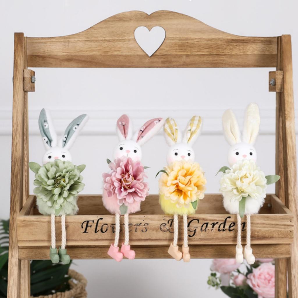New Flower Fairy Bunny Rabbit Dolls Hanging Ornaments Pink White Yellow Green Kids Girls Gifts Easter Home Decor
