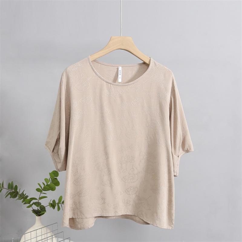 

Women s 2025 Summer Cotton-Silk Jacquard Short-Sleeve White Top, Korean Style, Lightweight Solid Rayon. Large абрикосовый