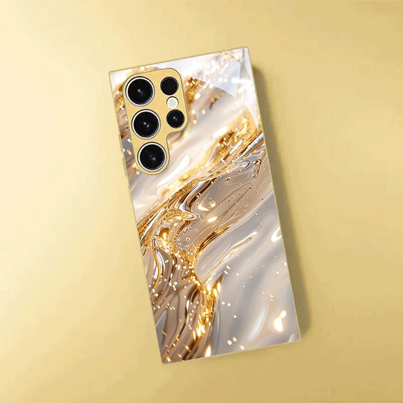Golden White Ripple Pattern Glass Phone Case Suitable for Samsung Galaxy S26 S25 S24 S23 S22 S21 S20 FE/Ultra/Plus Anti Drop