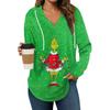 Women's Fashion Hoodies V Neck Long Sleeve Christmas Printed Drawstring Casual Loose Pullover Tops