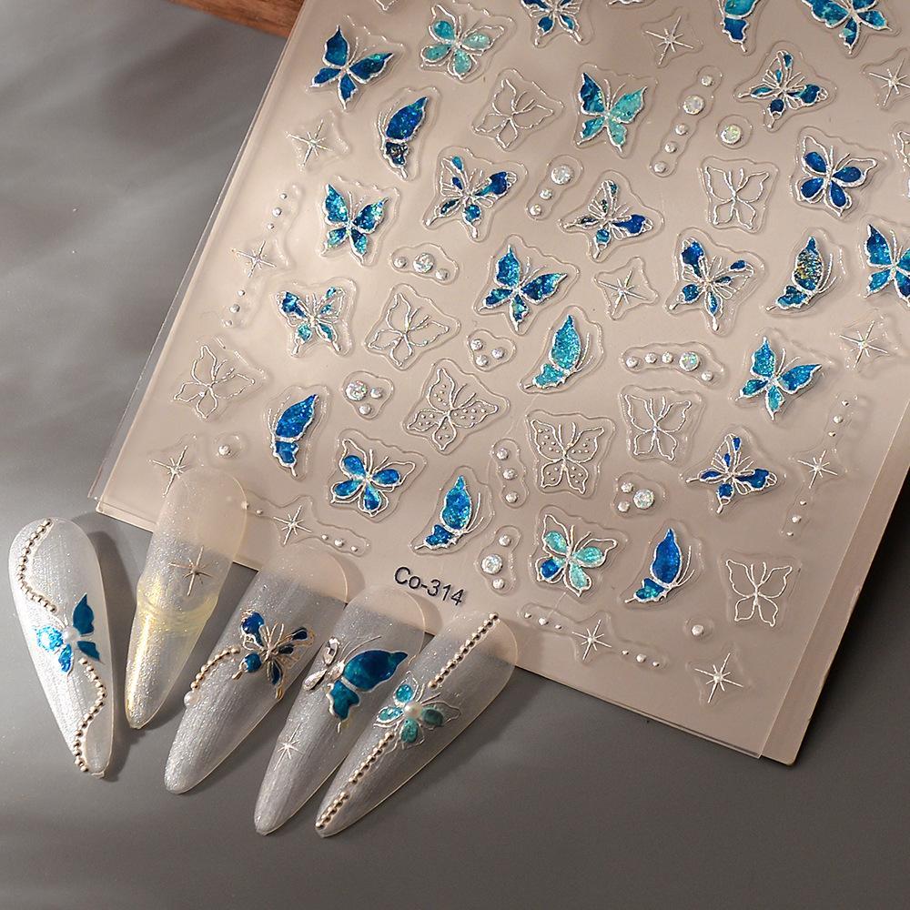 Golden Thread Butterfly Jelly Series Nail Art Stickers High Quality New Bronzing DIY Manicure Decal Decoration