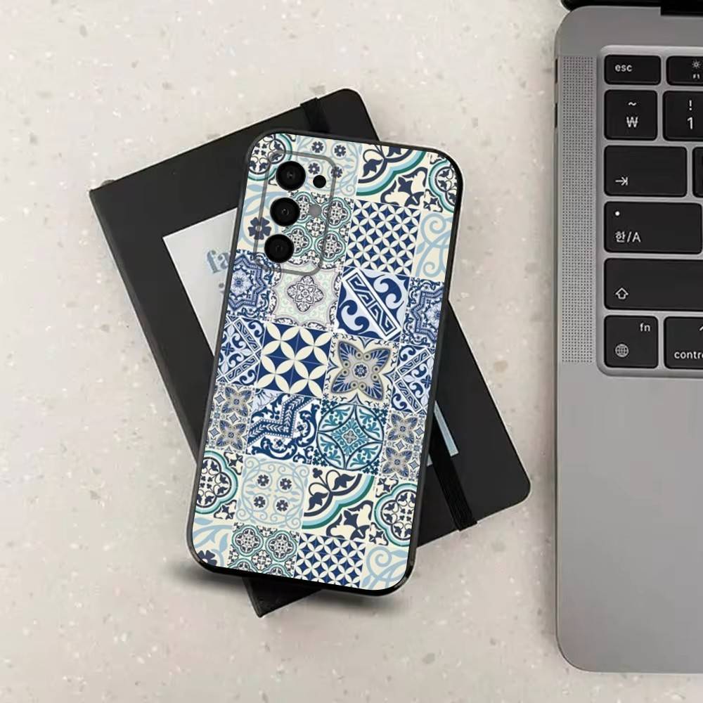 M-Moroccan Tile For Samsung Galaxy A73,31,71,53,32,72,Note,22,41,8,9,52,J7,Soft Black Silicone Cover Case