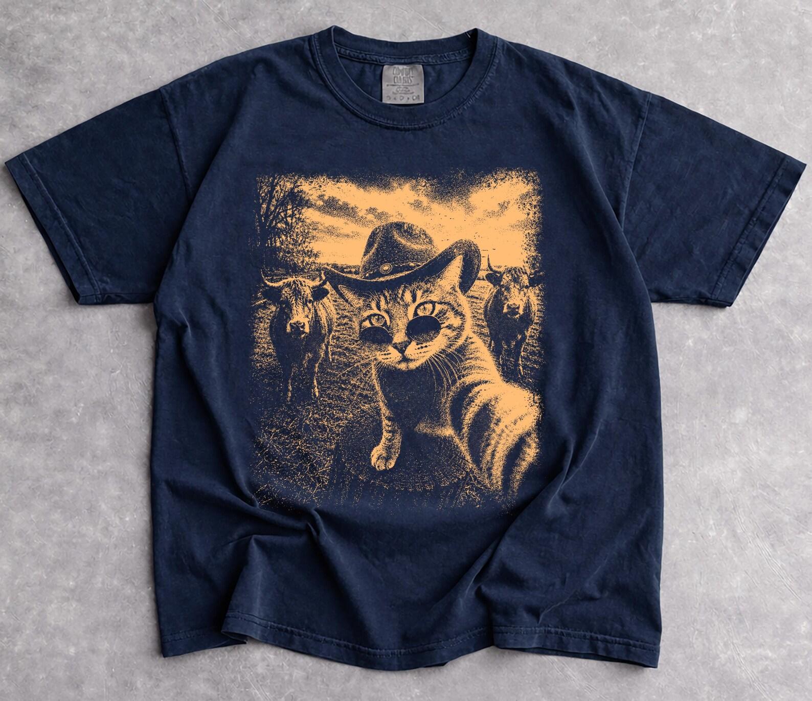 Cowboy Cat Retro Western Graphic Tee, Comfort Colors Unisex Shirt XL