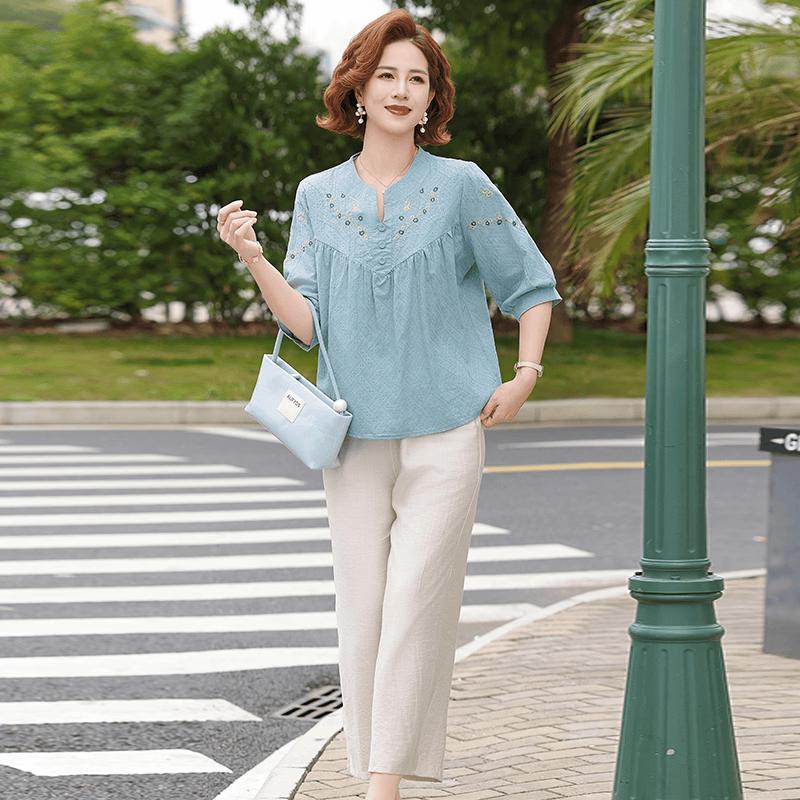Yuzhaolin Women s Embroidered Loose-Fit Summer Top 2XL