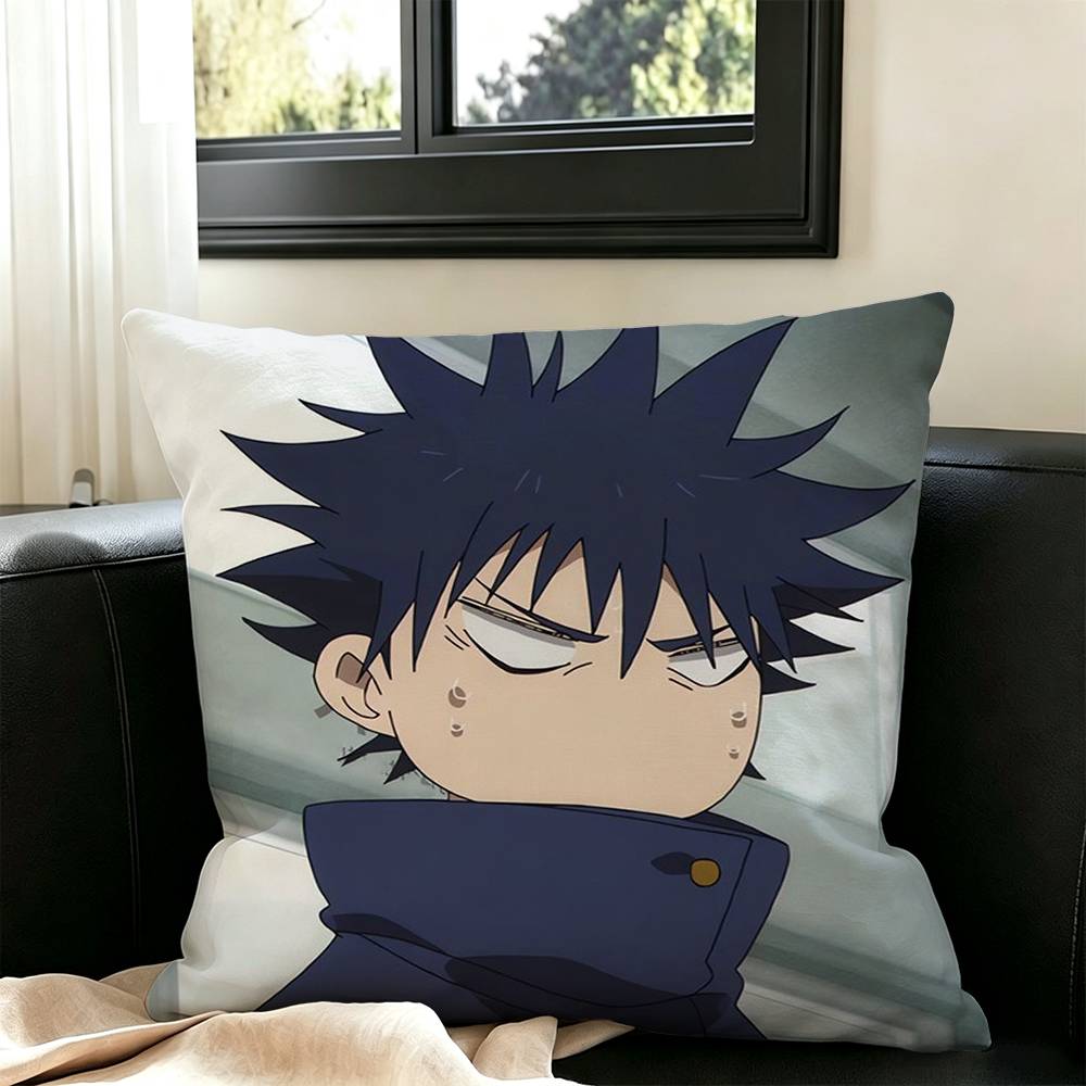 Cartoon Fushiguro Megumi Pillow Case Square Double-Sided Sofa Cushion Cover Bedroom Bedside Pillow
