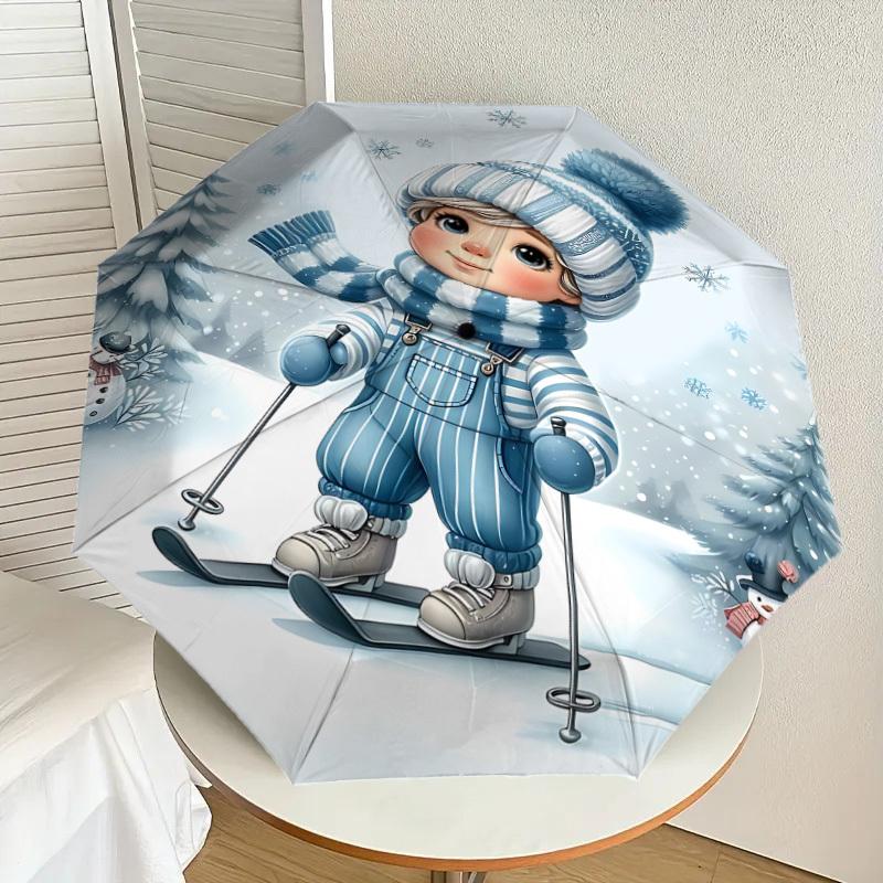 1PC Winter snowflakeAutomatic Open/Close Umbrella with Windproof, 8-Rib Sturdy Canopy, Durable Ribs, Fashionable Design, Outdoor Accessory, Fun Prin,