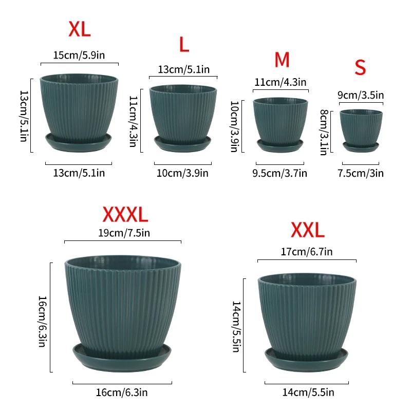 Succulent Potted Round Pot with Tray Plastic Flower Pot Vertical Striped Planters Double Layer Bonsai Home Office Desktop Decor