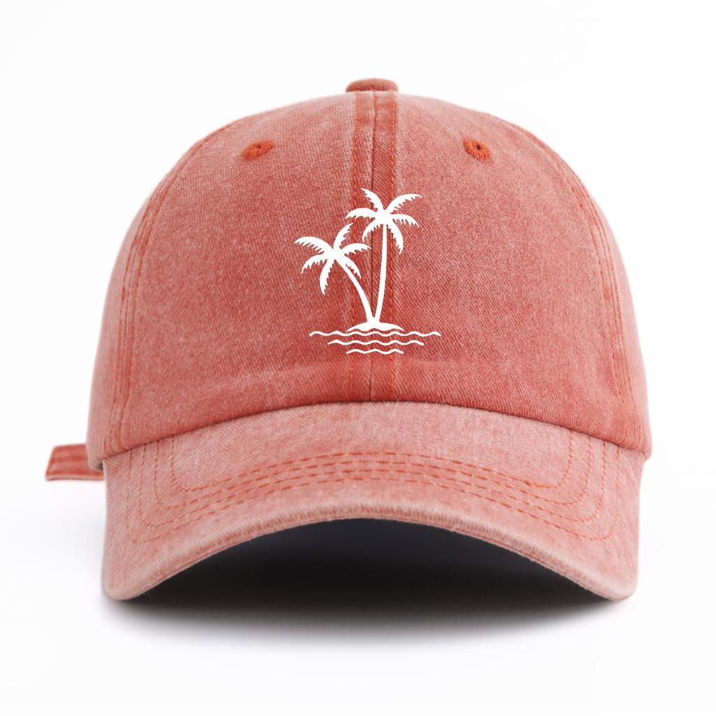1pc Coconut Tree Print Washed Baseball Cap for Adults, Minimalist Retro Style Casual Soft Adjustable Dad Hat, Perfect As Gift