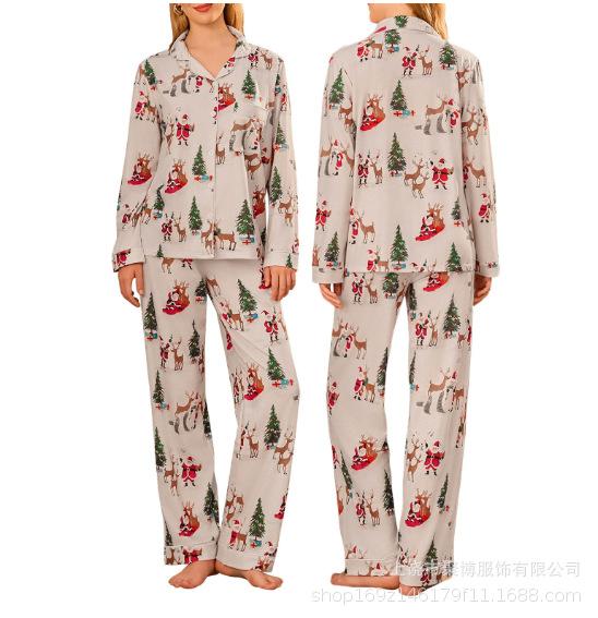 1116 European and American Pajamas Women's Christmas New Year Cartoon Two-piece Set Milk Silk Loungewear